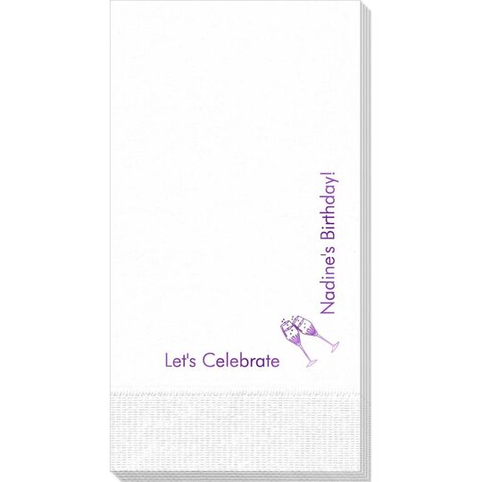 Corner Text with Champagne Glasses Design Guest Towels